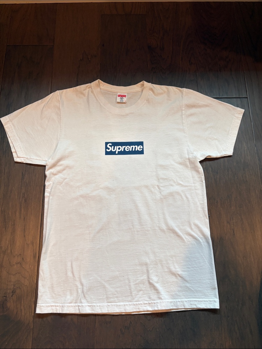 Supreme White Tee with Navy Box Logo